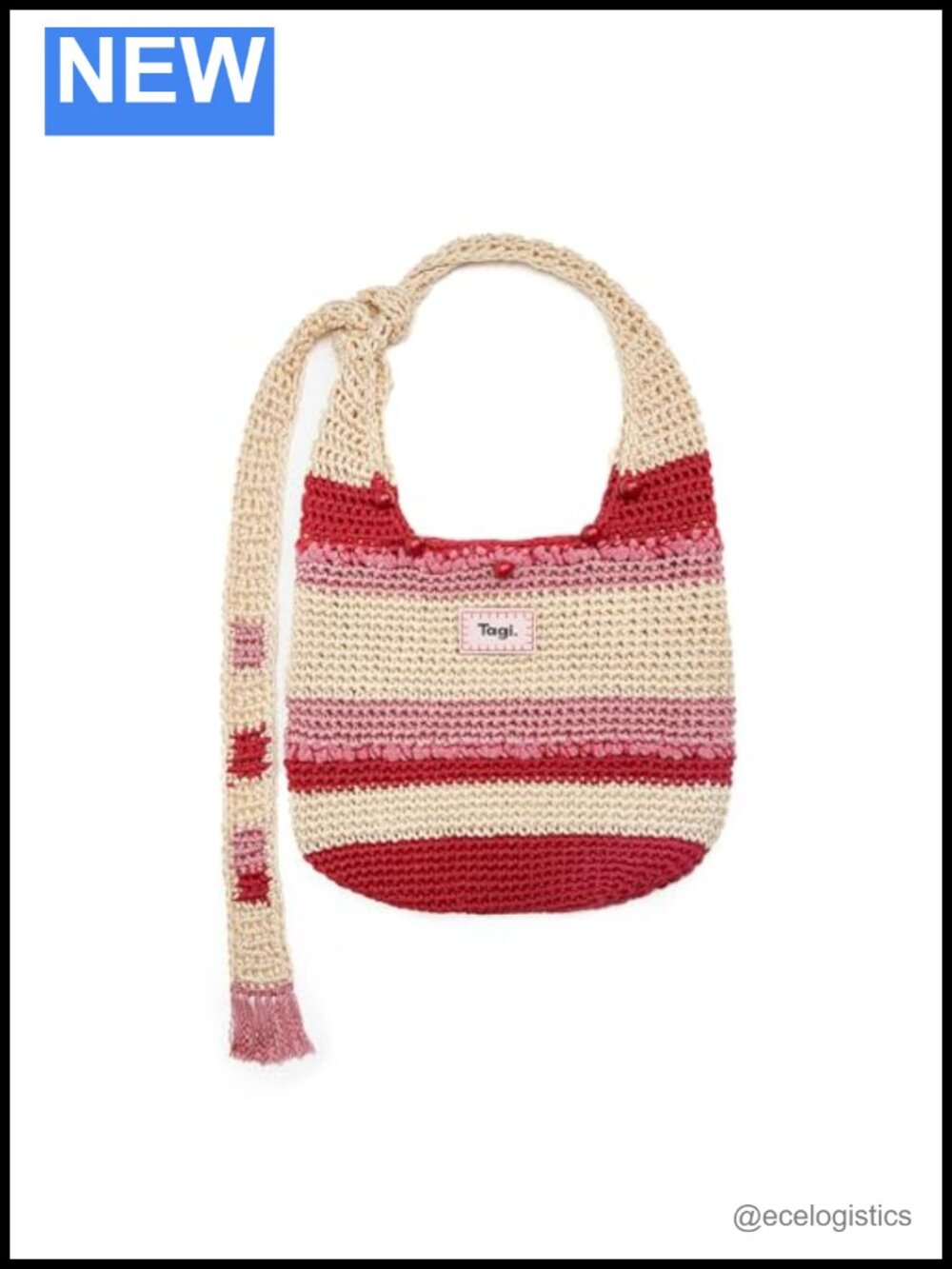 Handwoven Color-Block Beaded Crossbody Bag - PU Leather, Zipper, Fits 13" Laptop